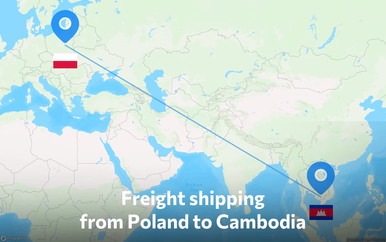 Shipping route from Poland to Cambodia