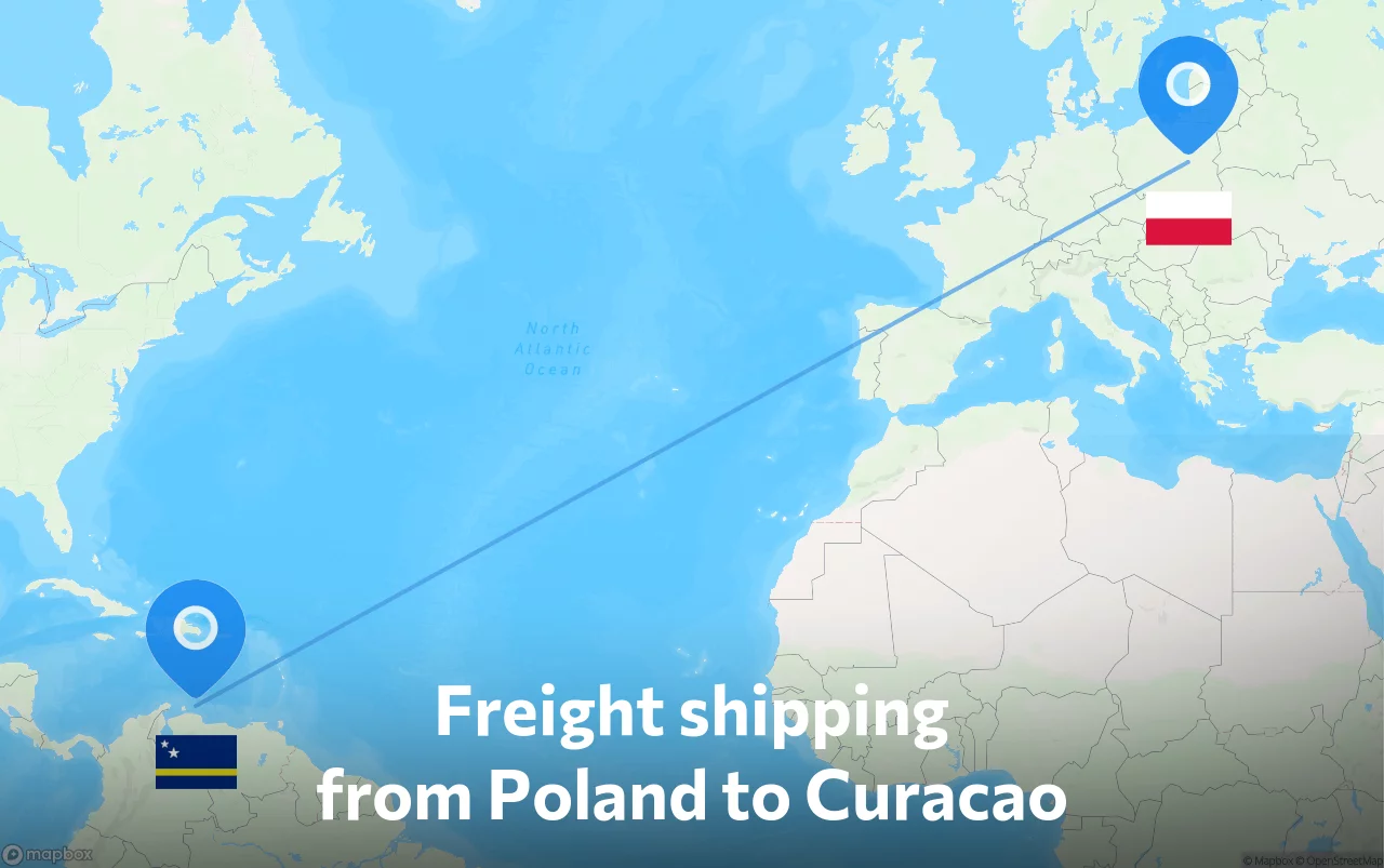 Shipping route from Poland to Curacao