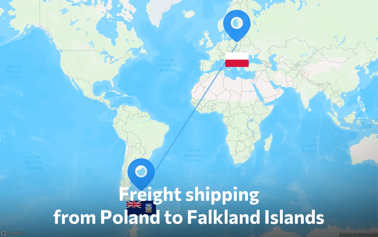 Shipping route from Poland to Falkland Islands