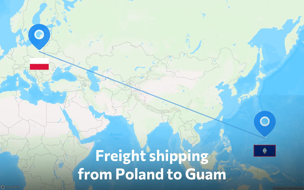 Shipping route from Poland to Guam