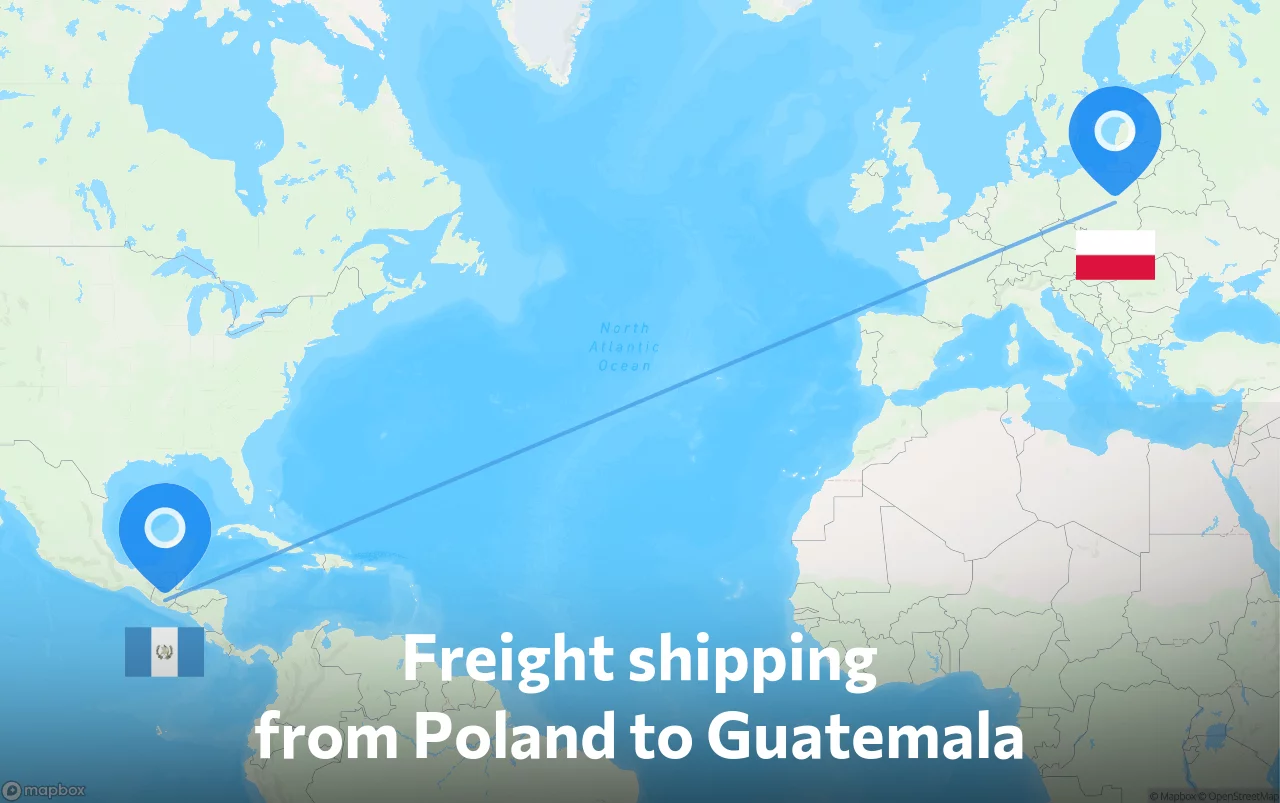 Shipping route from Poland to Guatemala