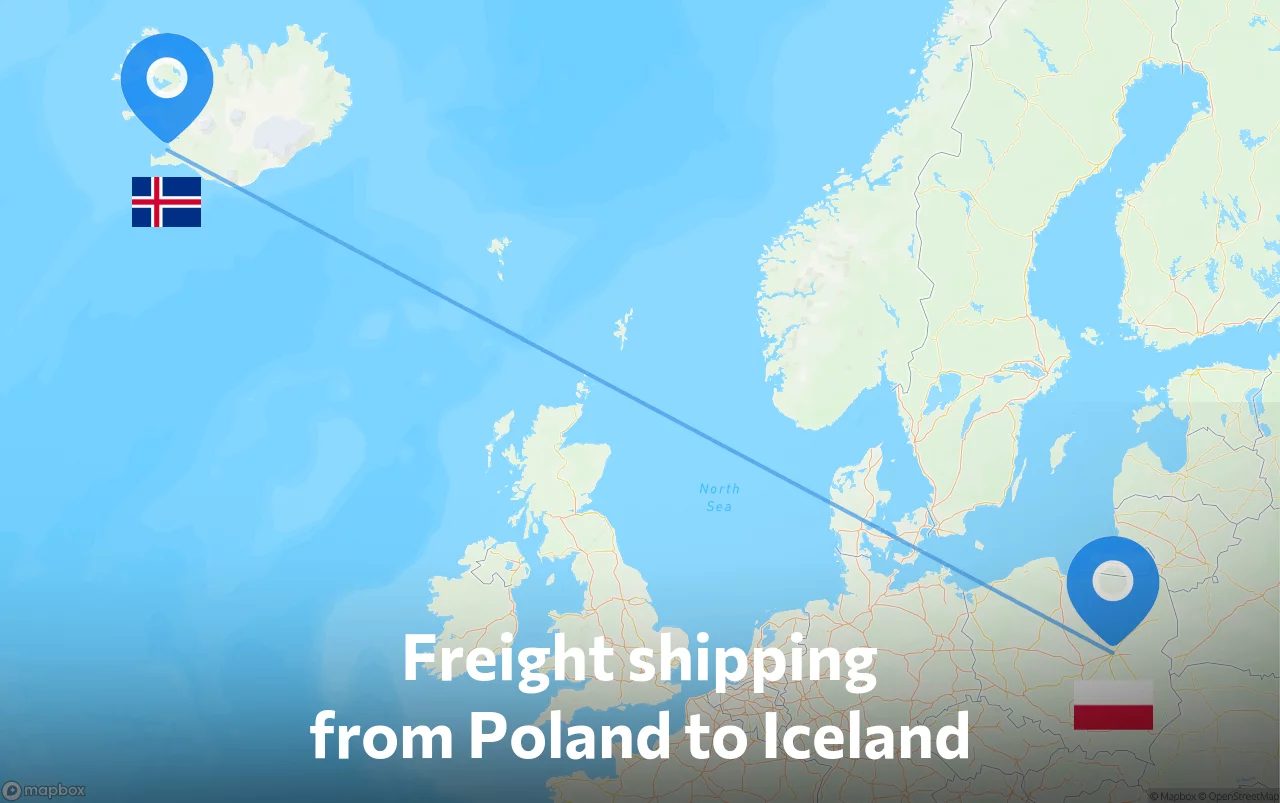 Shipping route from Poland to Iceland
