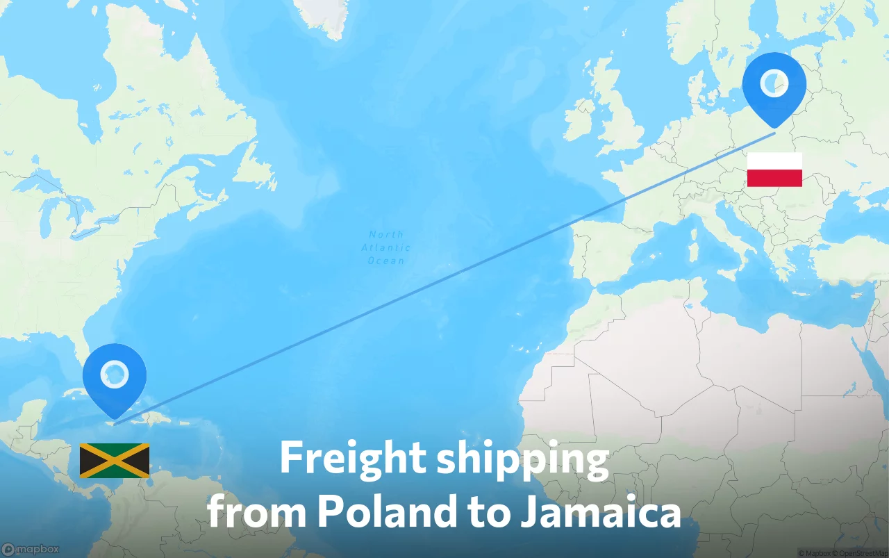 Shipping route from Poland to Jamaica