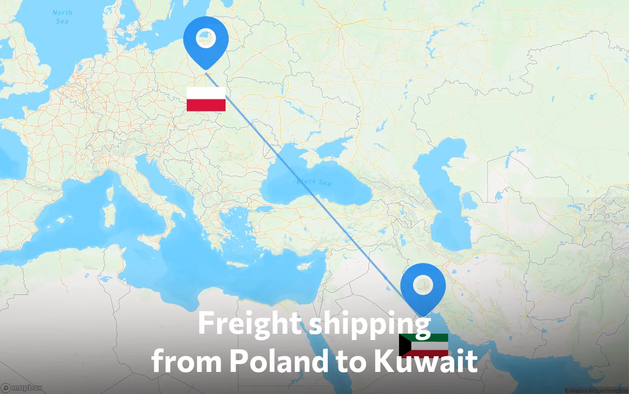 Shipping route from Poland to Kuwait