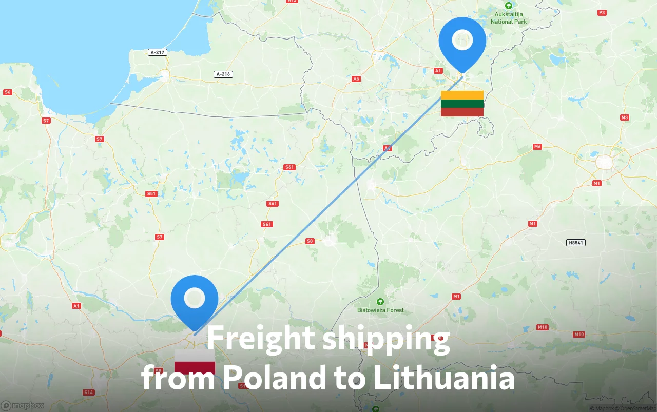 Shipping route from Poland to Lithuania