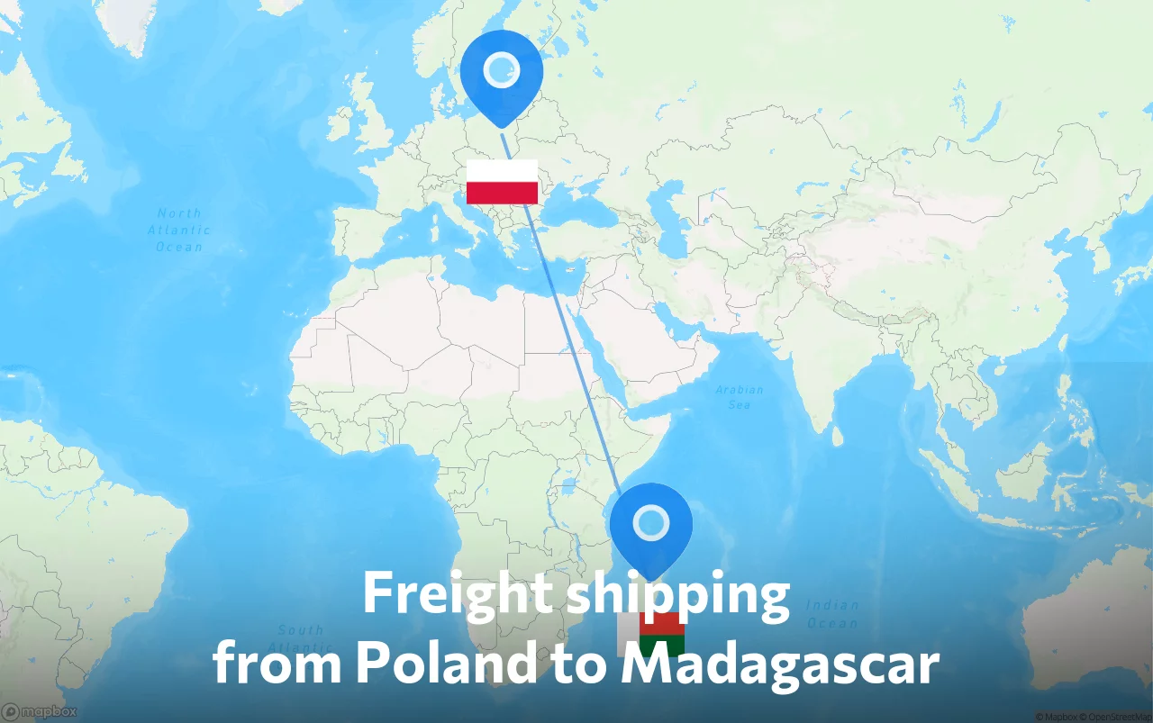 Shipping route from Poland to Madagascar