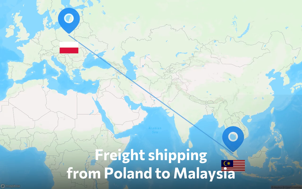 Shipping route from Poland to Malaysia
