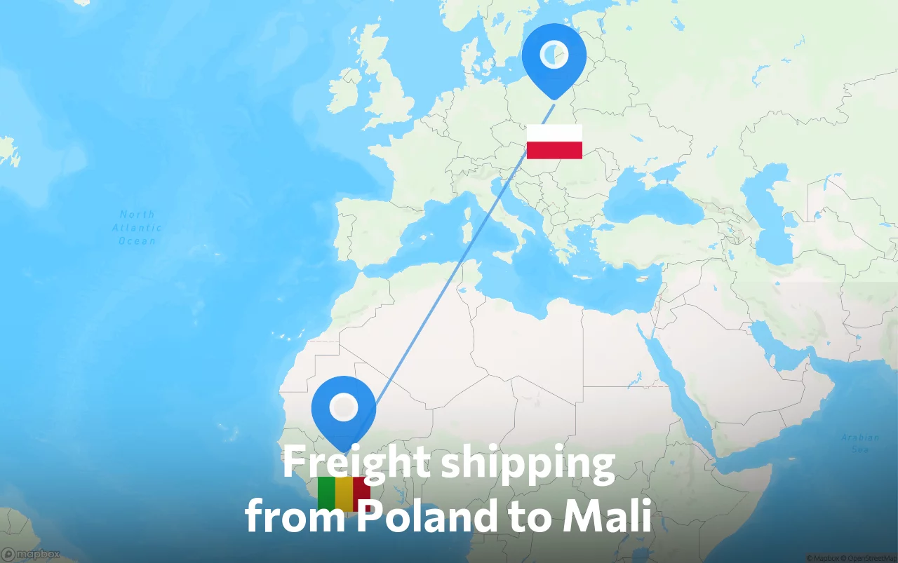 Shipping route from Poland to Mali