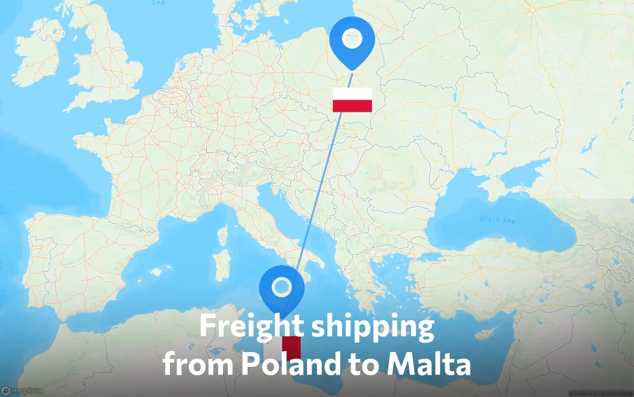 Shipping route from Poland to Malta