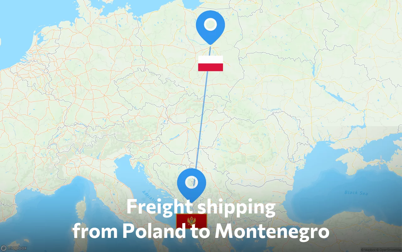 Shipping route from Poland to Montenegro