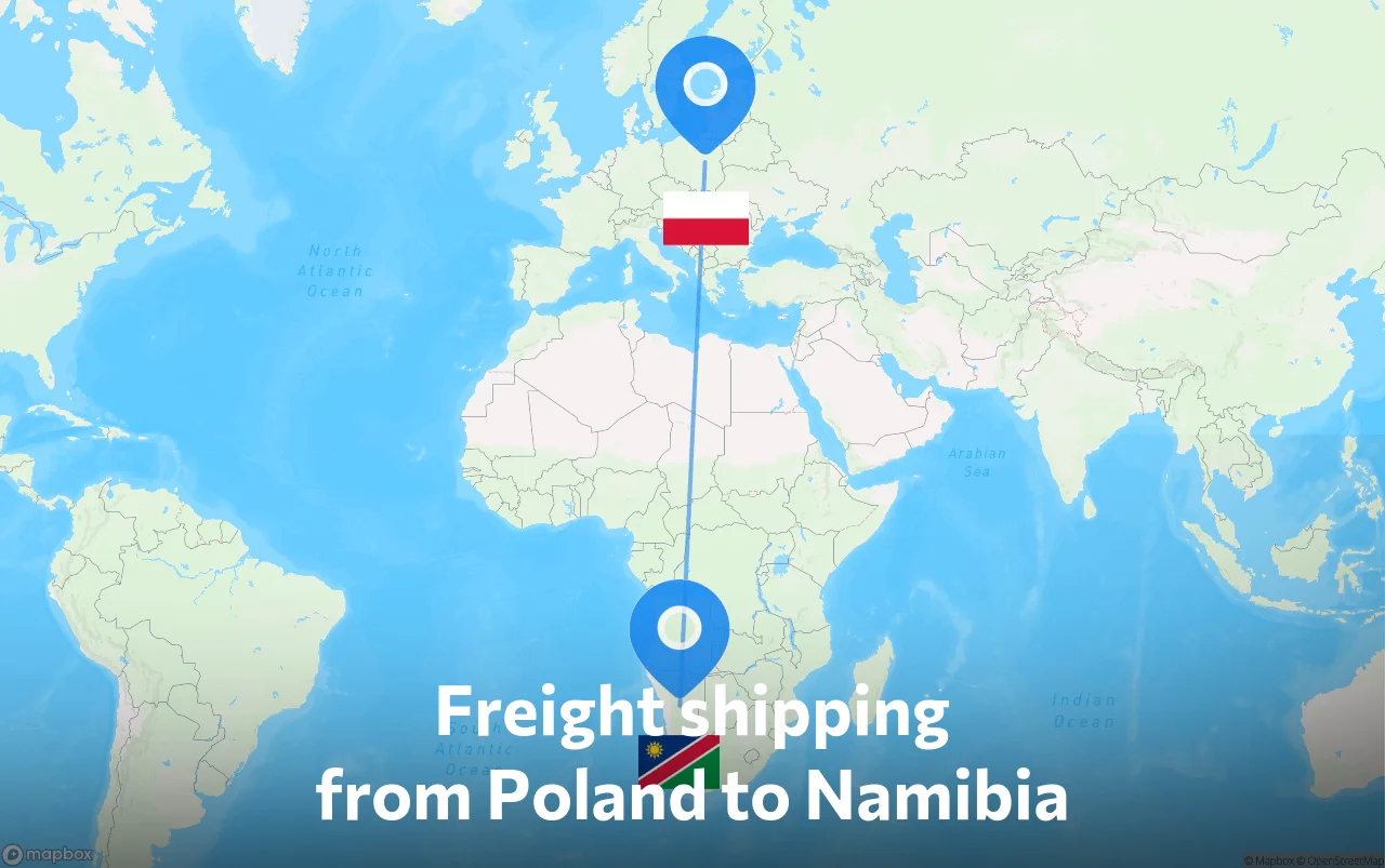 Shipping route from Poland to Namibia