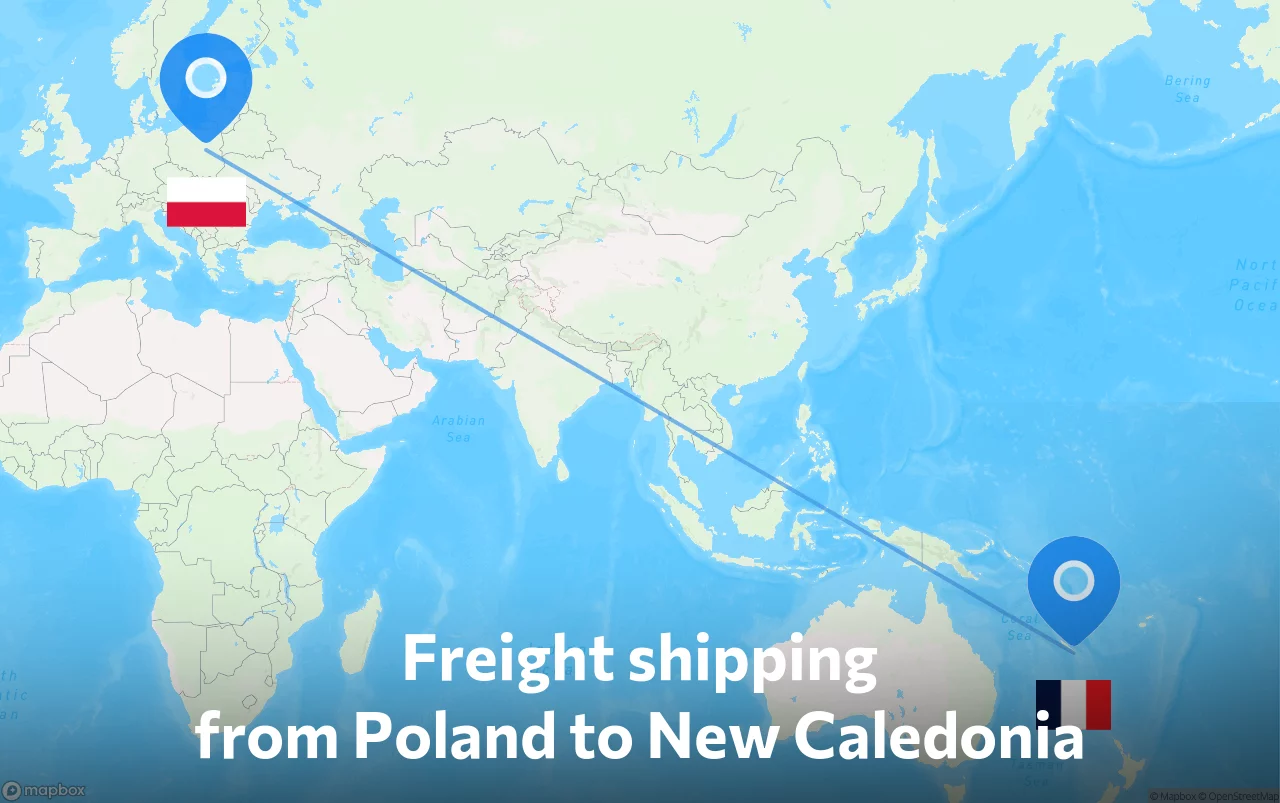 Shipping route from Poland to New Caledonia