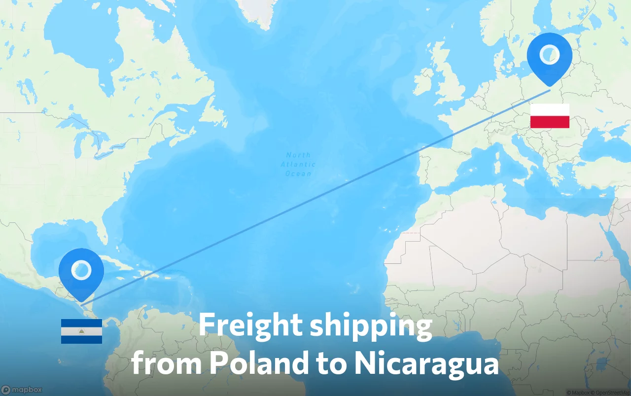 Shipping route from Poland to Nicaragua