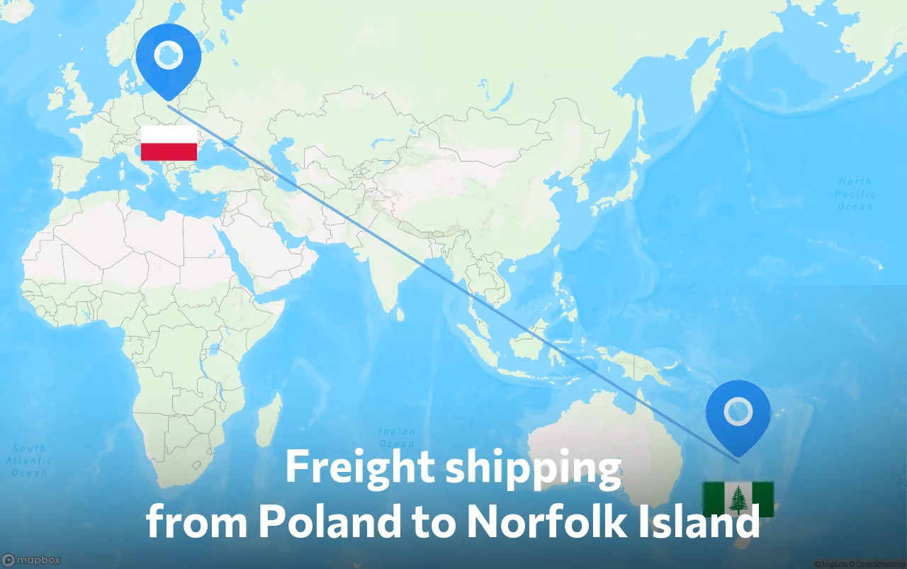 Shipping route from Poland to Norfolk Island