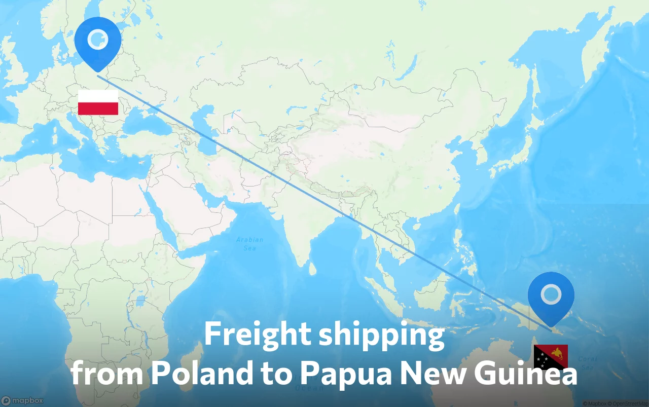 Shipping route from Poland to Papua New Guinea