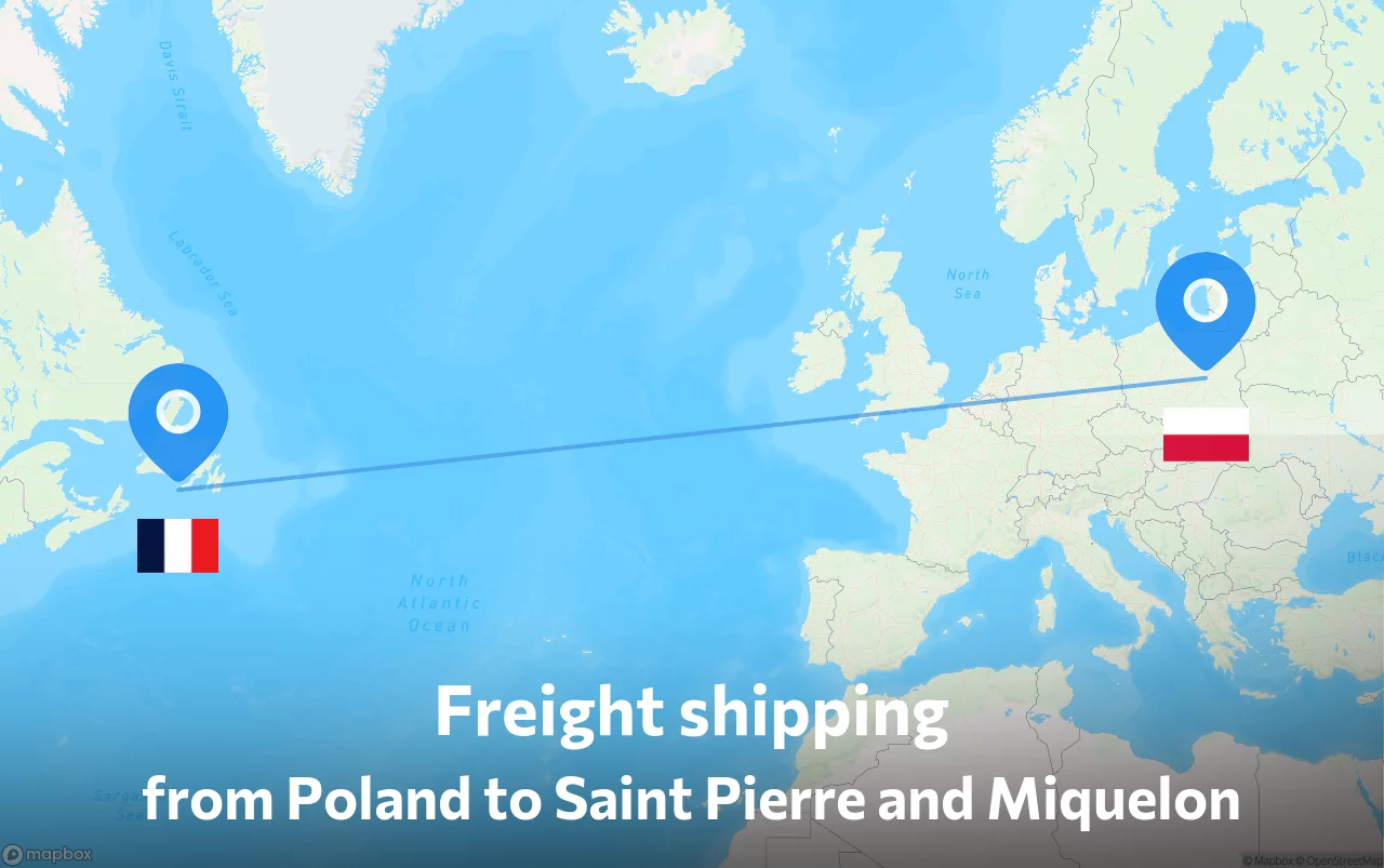 Shipping route from Poland to Saint Pierre and Miquelon