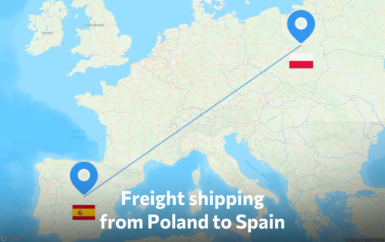 Shipping route from Poland to Spain