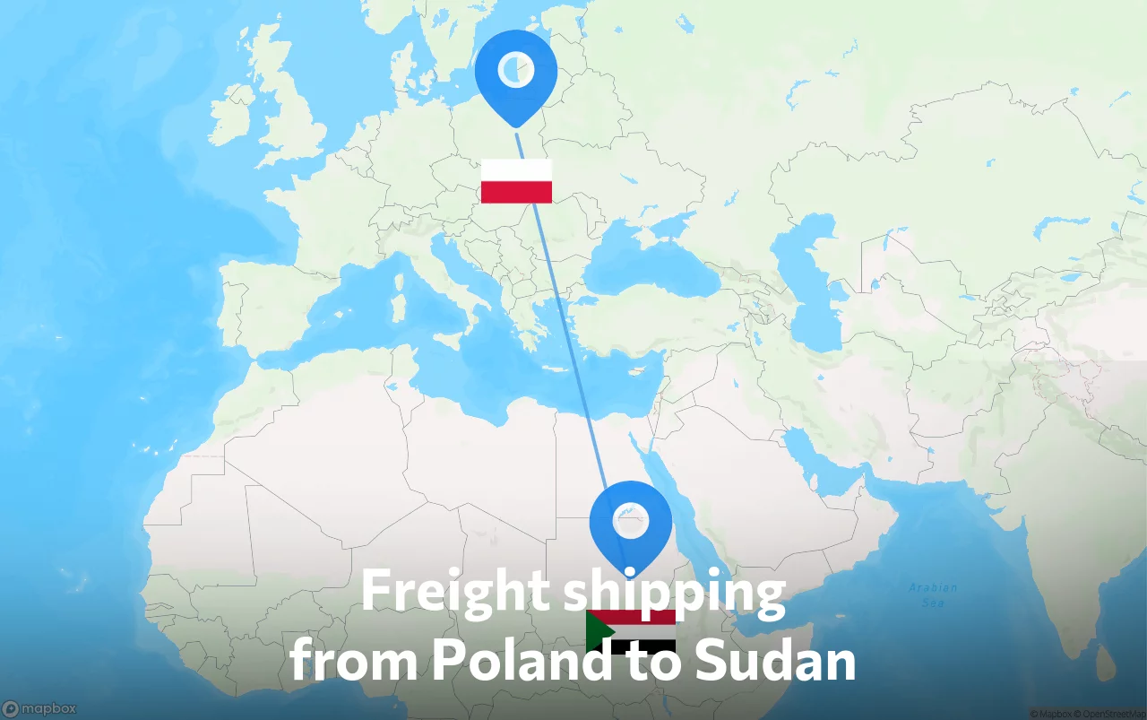 Shipping route from Poland to Sudan