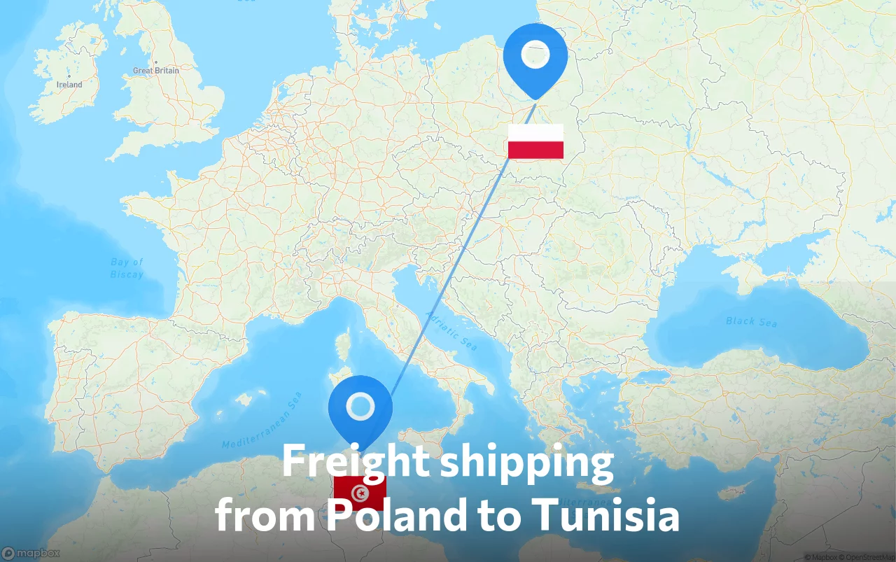 Shipping route from Poland to Tunisia