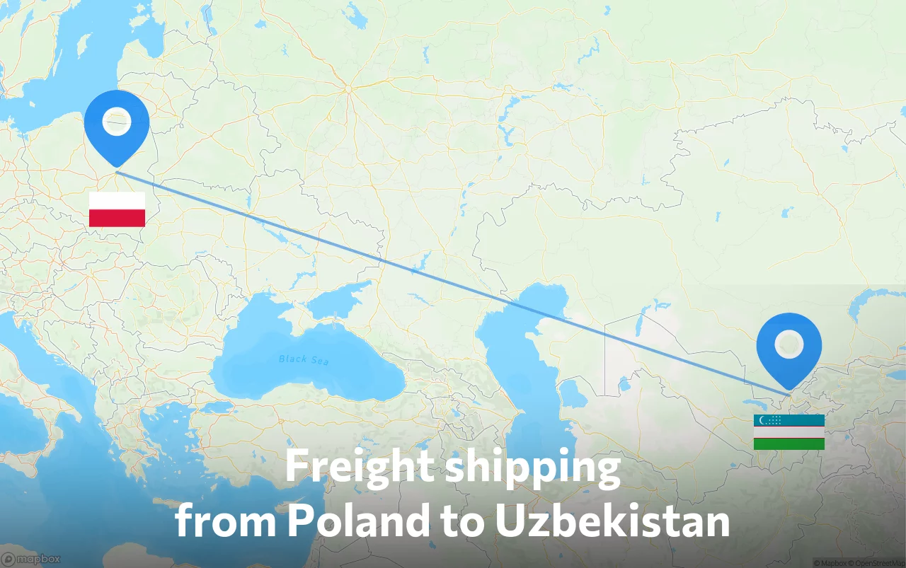 Shipping route from Poland to Uzbekistan