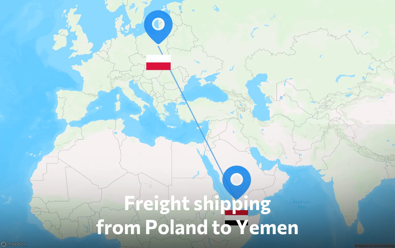 Shipping route from Poland to Yemen