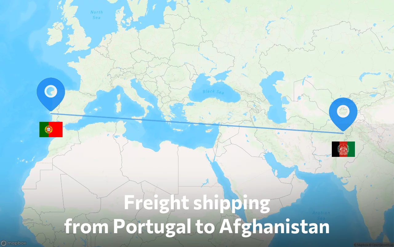 Shipping route from Portugal to Afghanistan