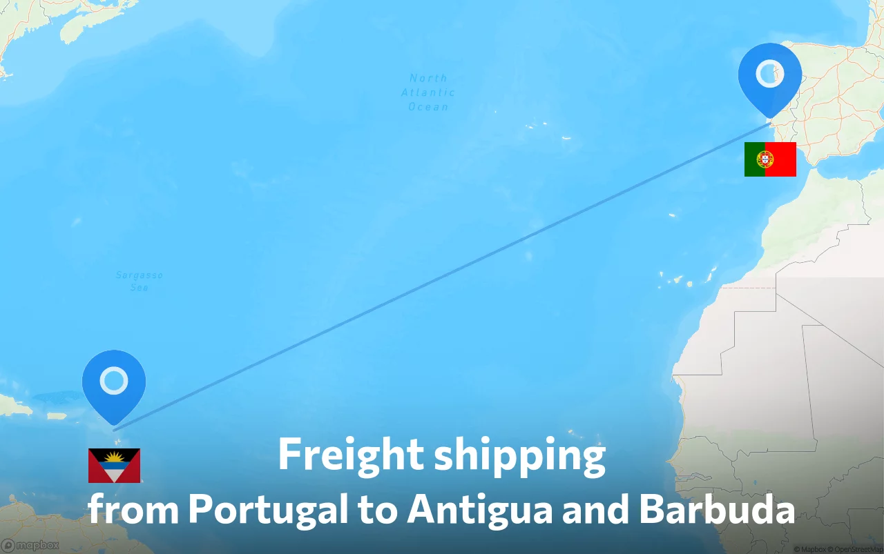 Shipping route from Portugal to Antigua and Barbuda