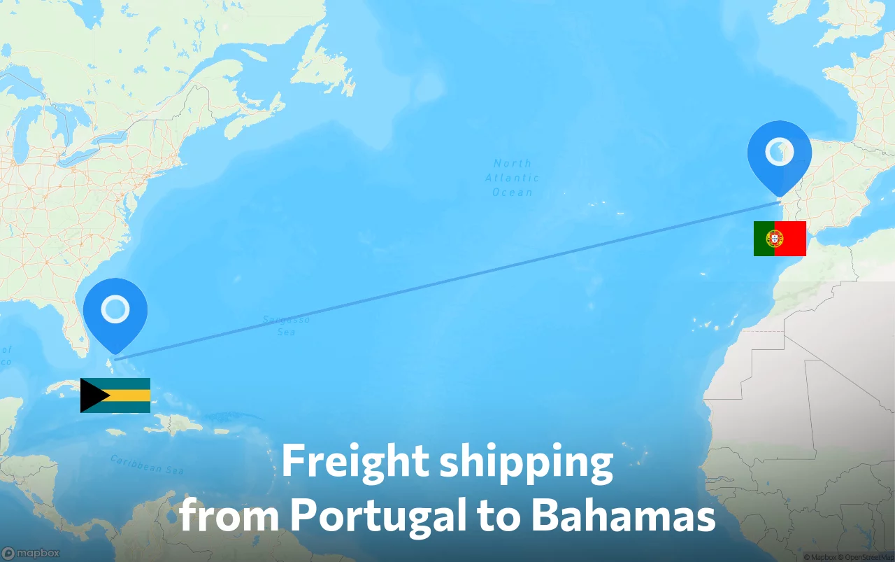 Shipping route from Portugal to Bahamas
