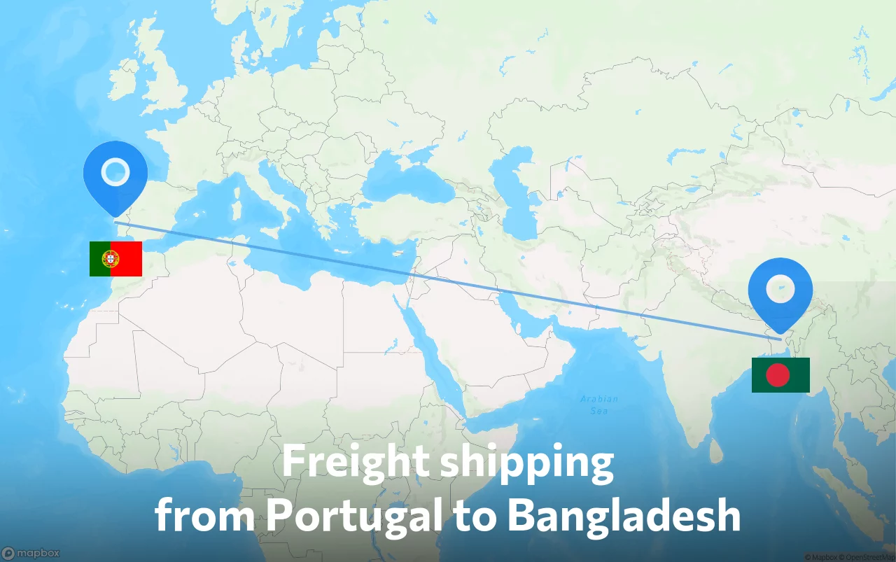 Shipping route from Portugal to Bangladesh