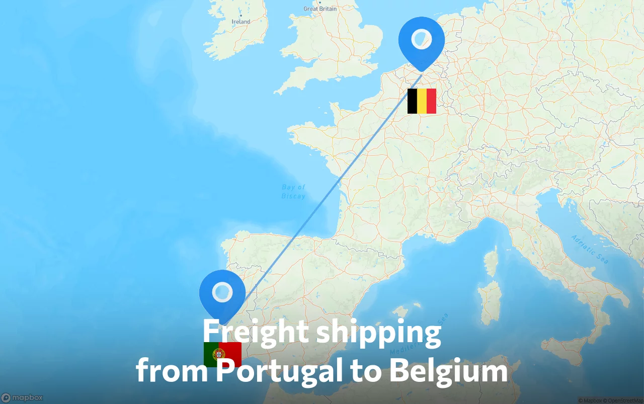 Shipping route from Portugal to Belgium