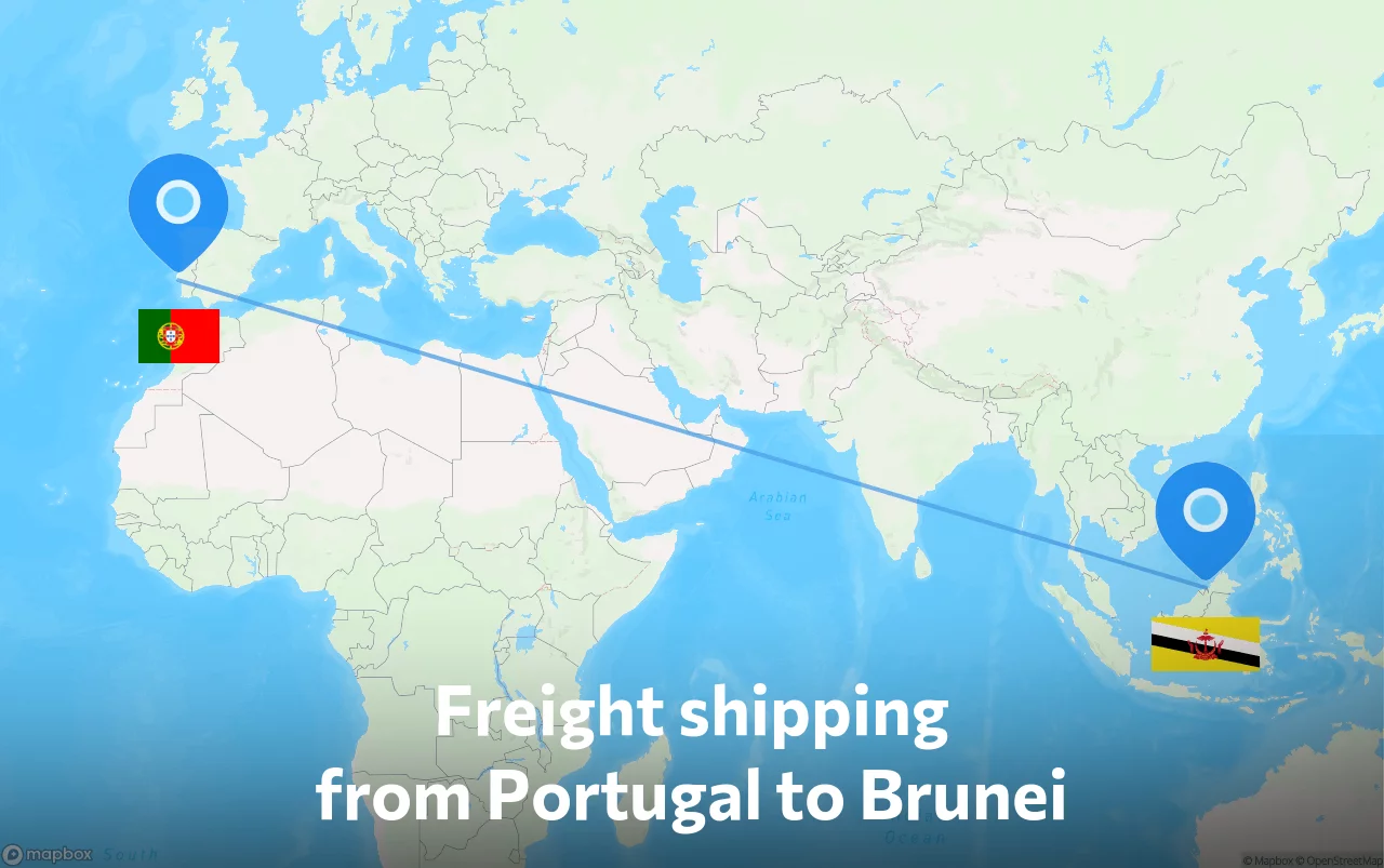 Shipping route from Portugal to Brunei