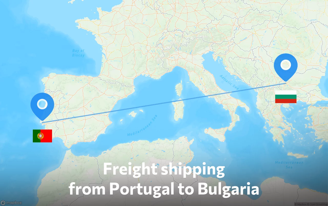 Shipping route from Portugal to Bulgaria