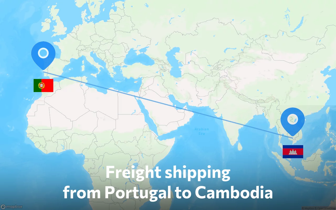 Shipping route from Portugal to Cambodia