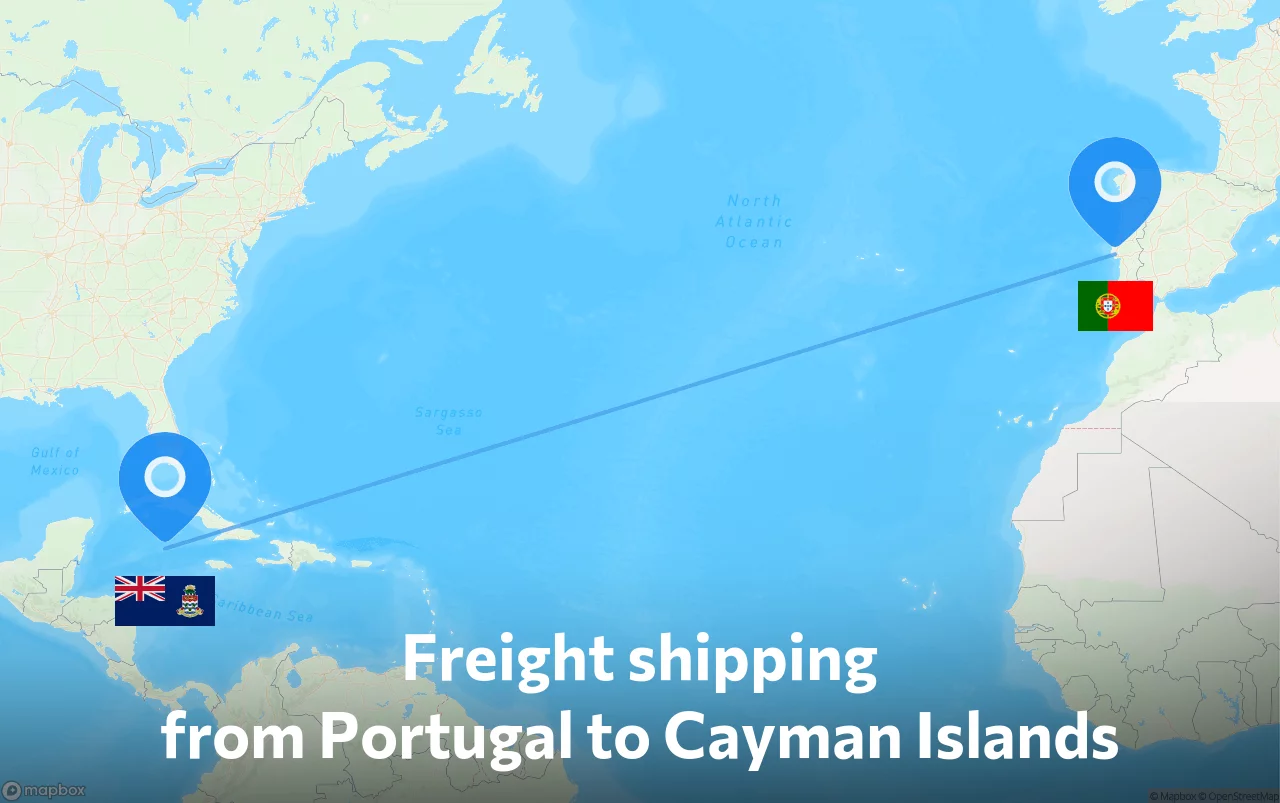 Shipping route from Portugal to Cayman Islands
