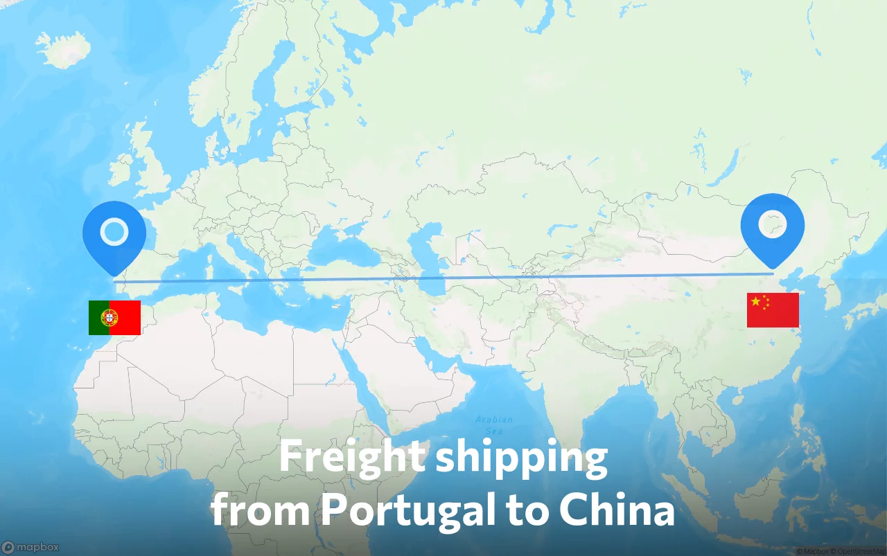 Shipping route from Portugal to China