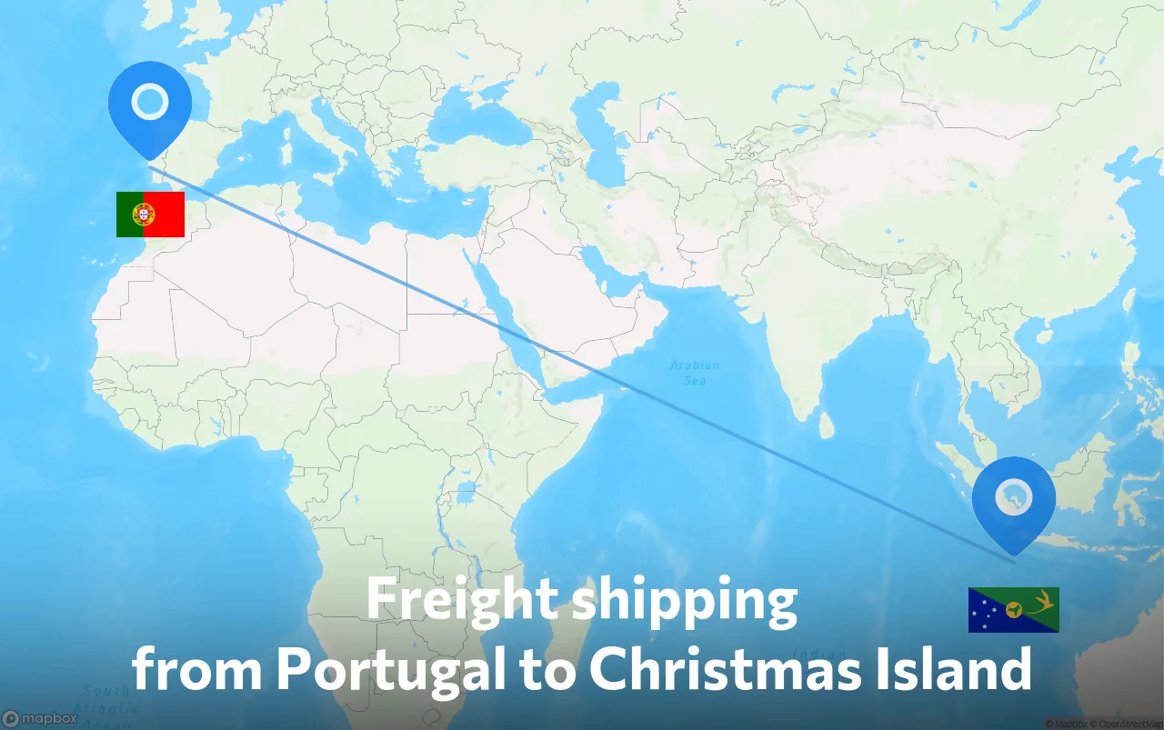 Shipping route from Portugal to Christmas Island