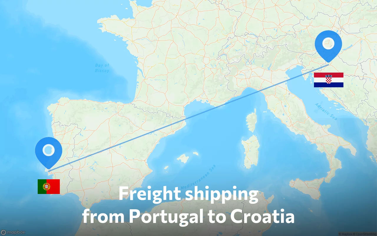 Shipping route from Portugal to Croatia