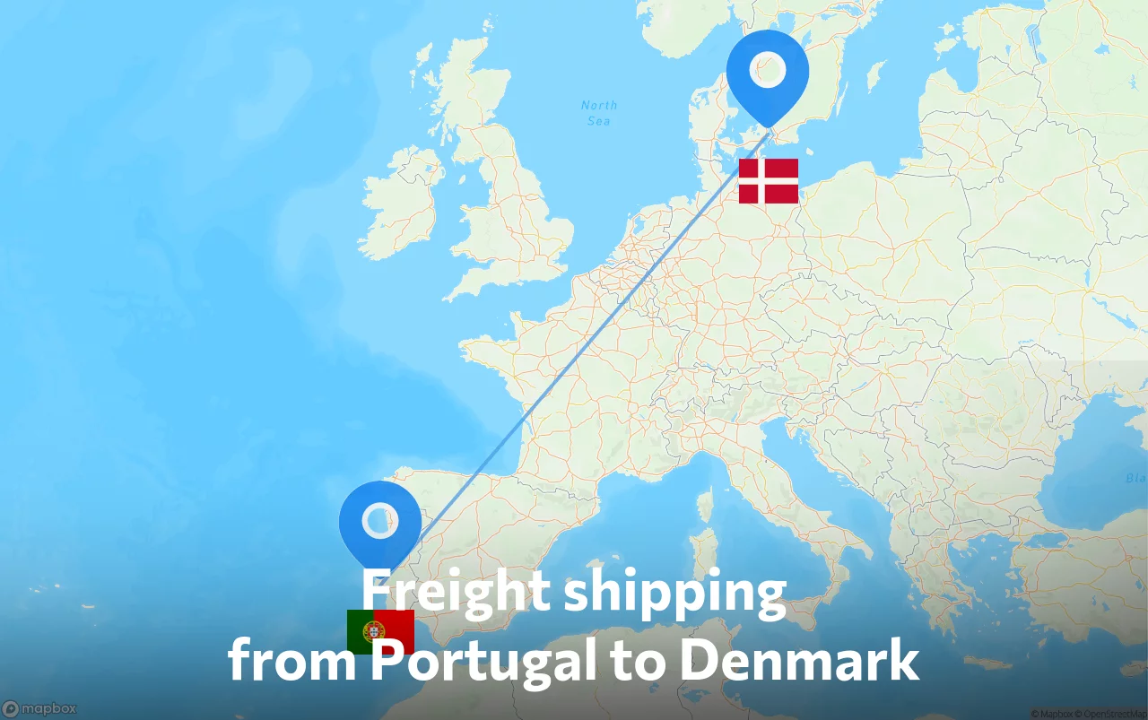 Shipping route from Portugal to Denmark