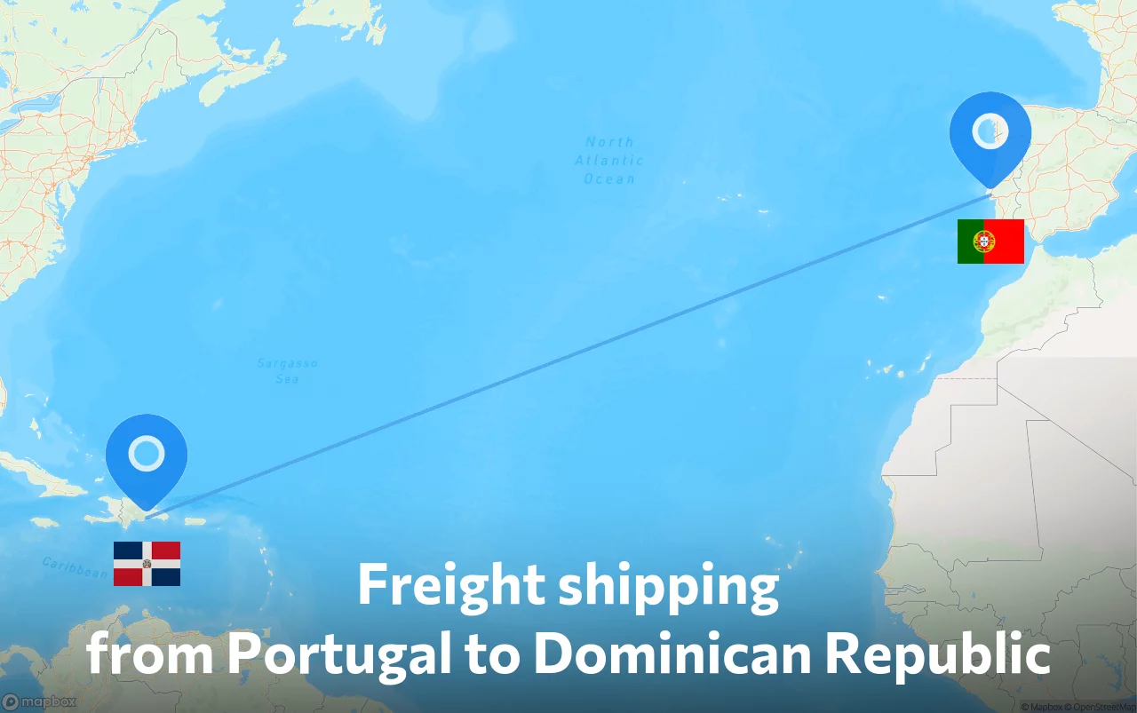 Shipping route from Portugal to Dominican Republic