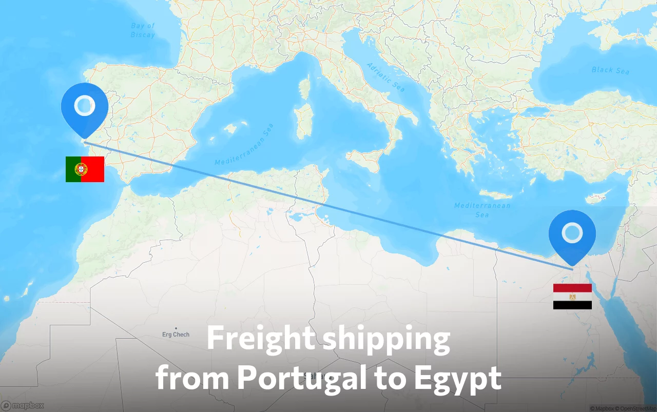 Shipping route from Portugal to Egypt