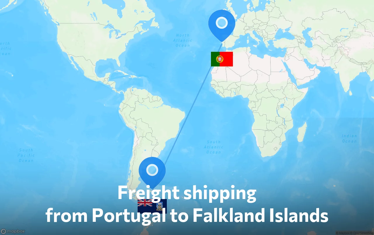 Shipping route from Portugal to Falkland Islands