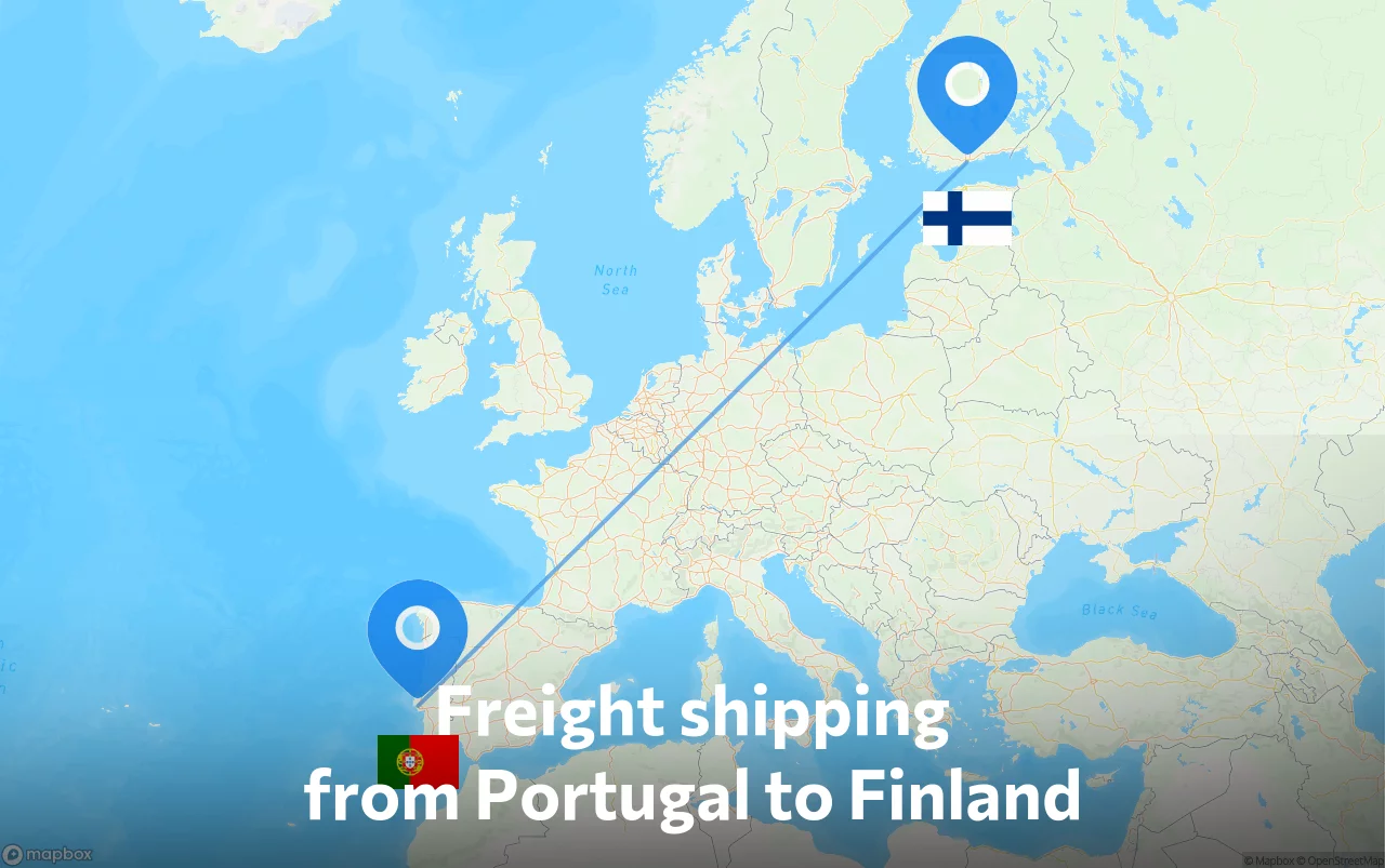Shipping route from Portugal to Finland