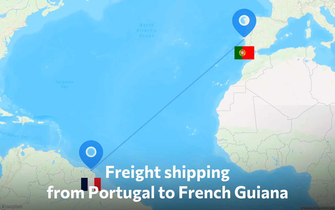 Shipping route from Portugal to French Guiana