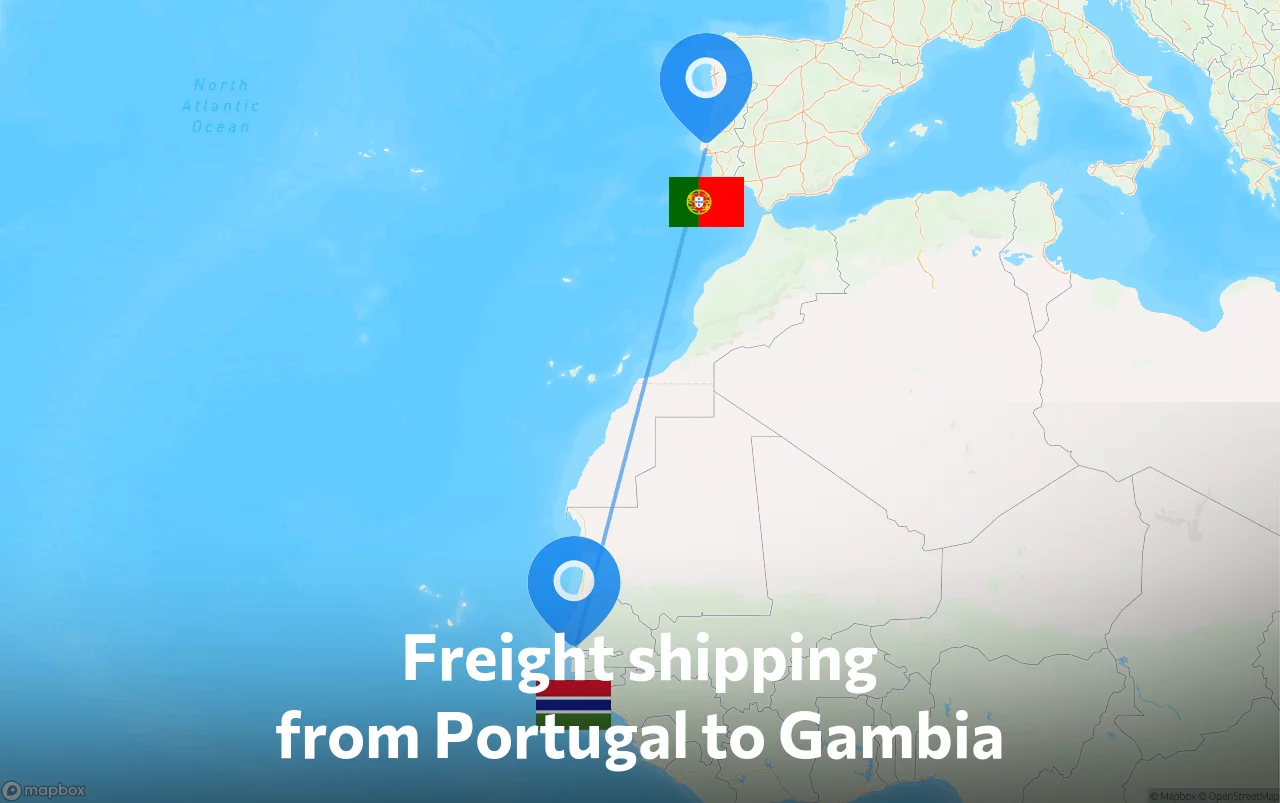 Shipping route from Portugal to Gambia