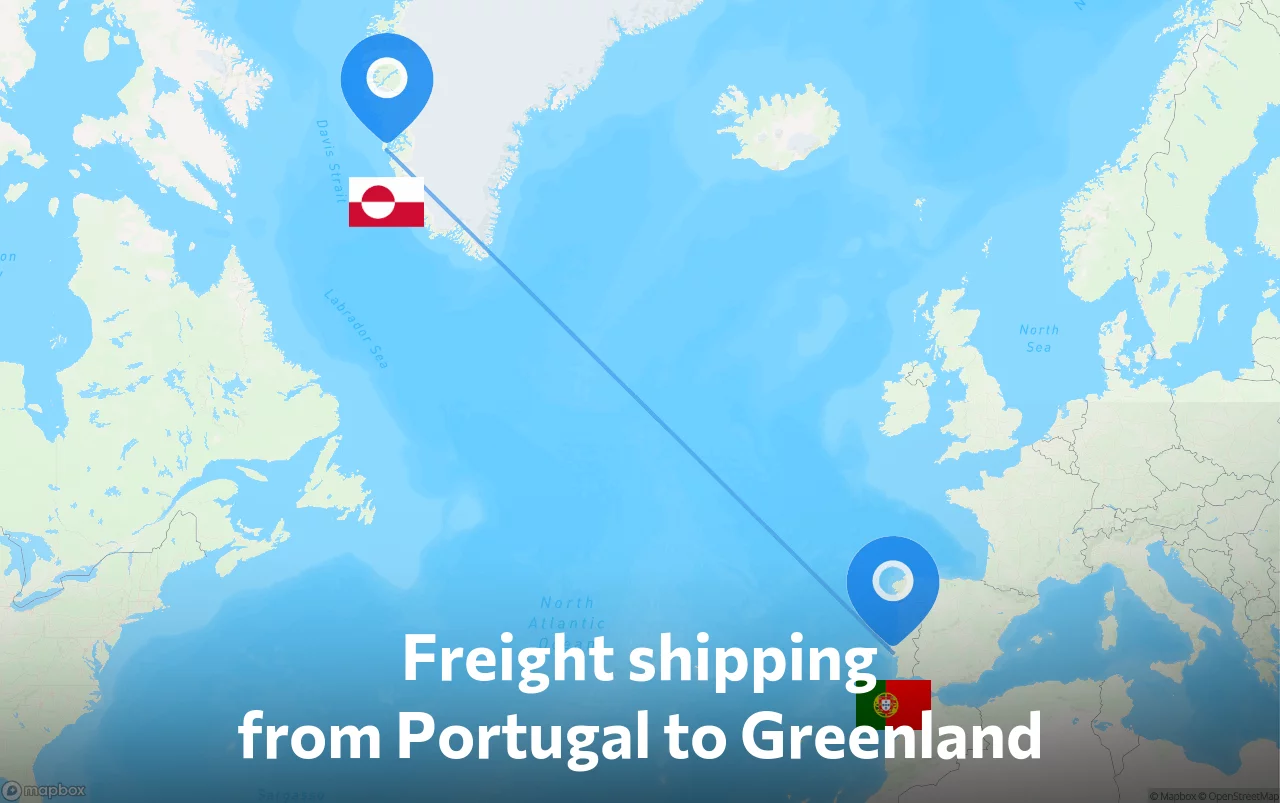 Shipping route from Portugal to Greenland