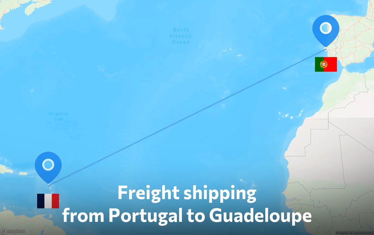 Shipping route from Portugal to Guadeloupe
