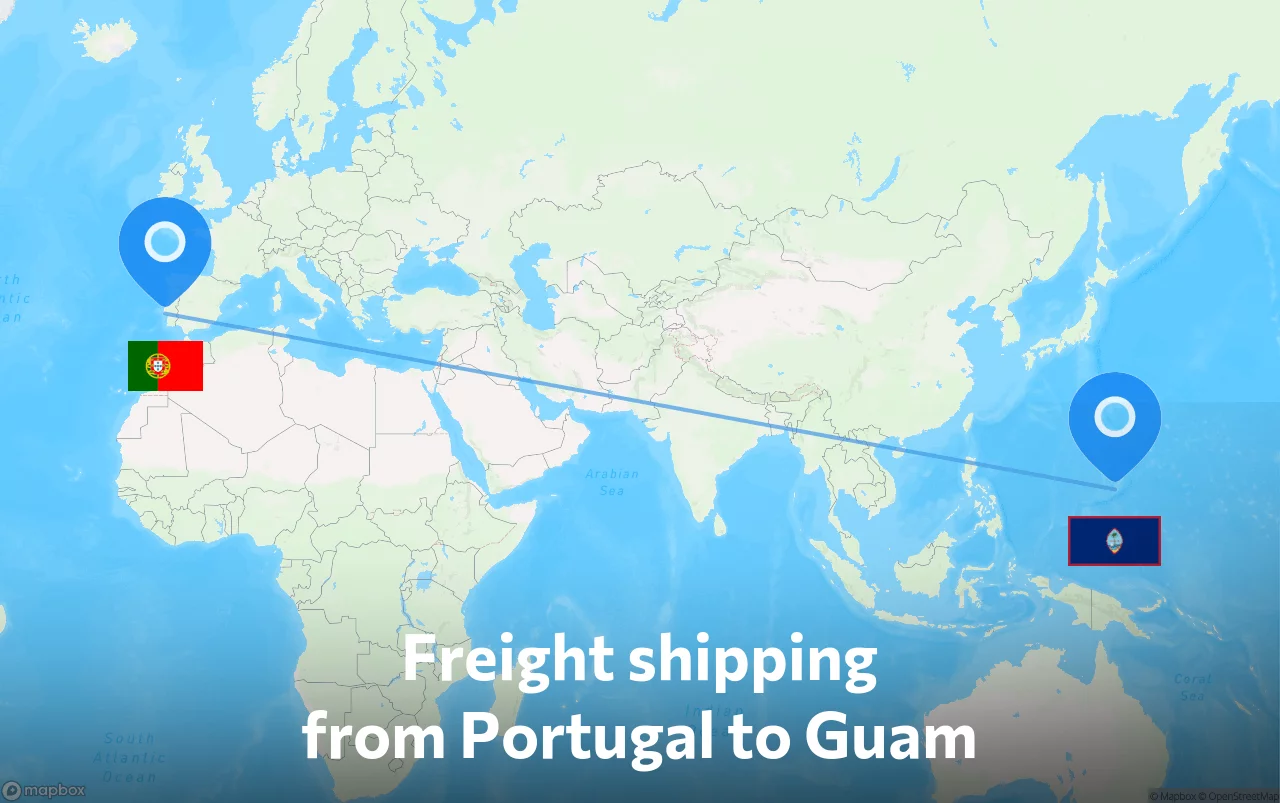 Shipping route from Portugal to Guam