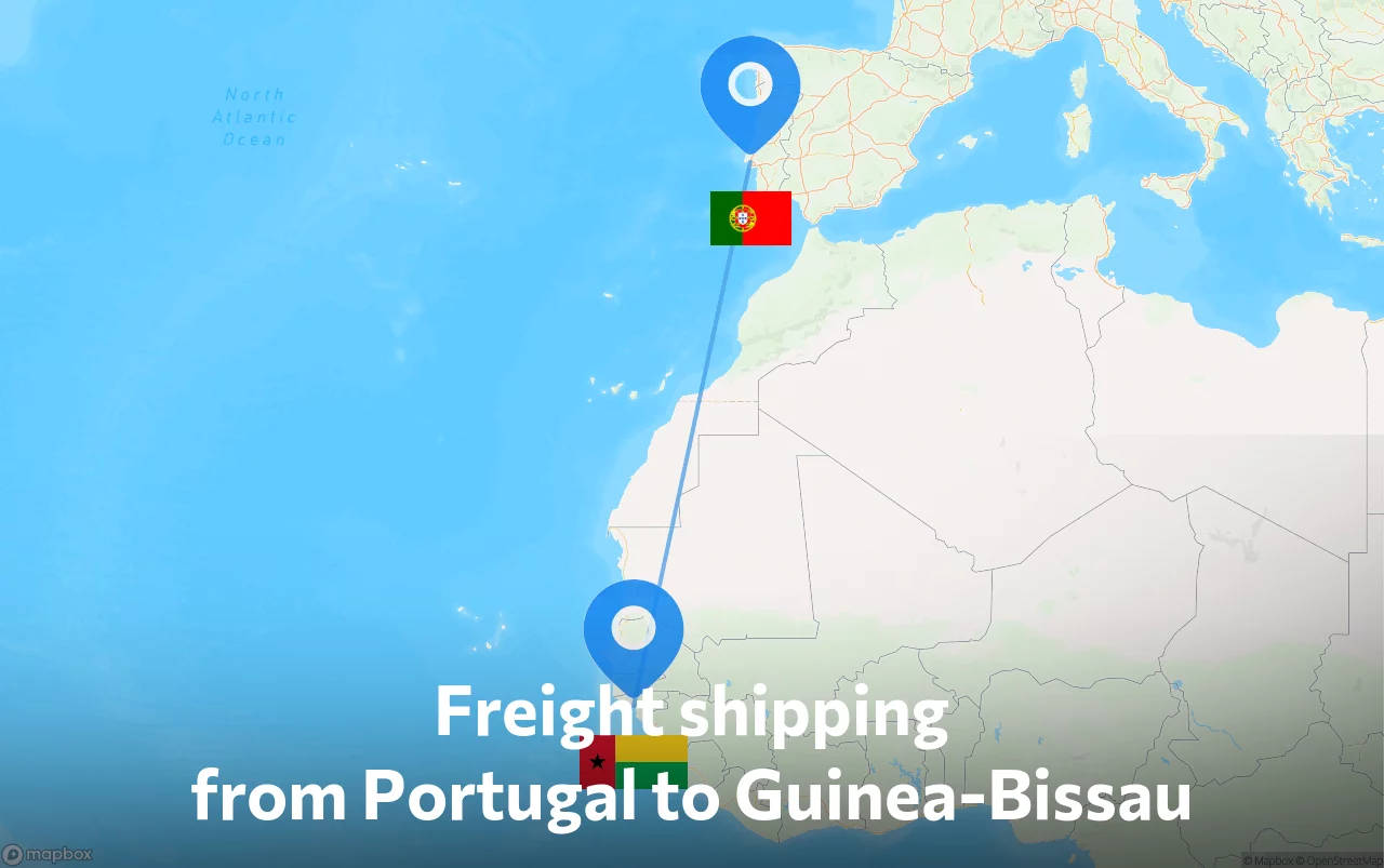 Shipping route from Portugal to Guinea-Bissau