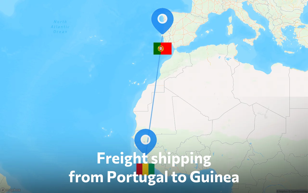 Shipping route from Portugal to Guinea