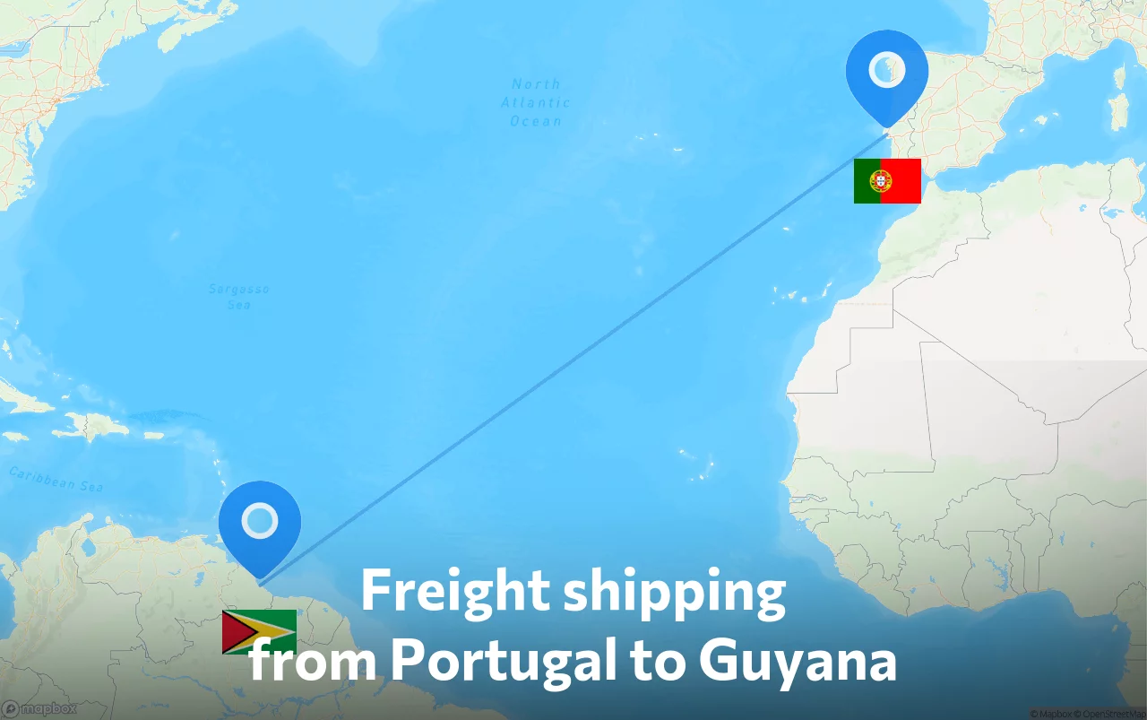 Shipping route from Portugal to Guyana